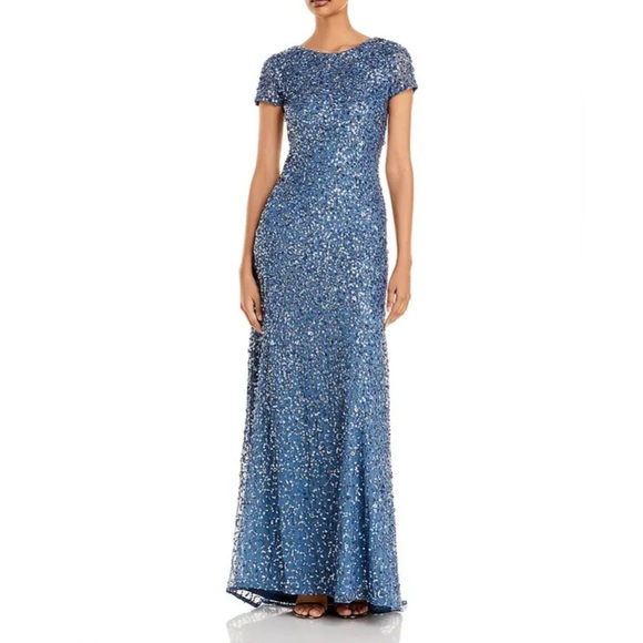 NWT Adrianna Papell Elegant Blue Sequin Dress in Nile - Picture 2 of 8